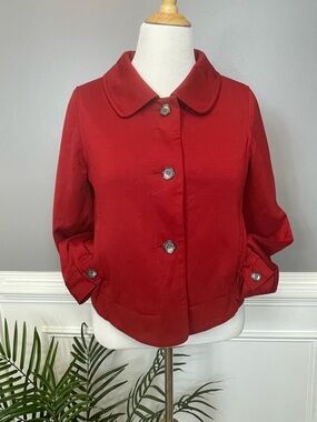 Ann Taylor Red Rounded-Collar Button Jacket